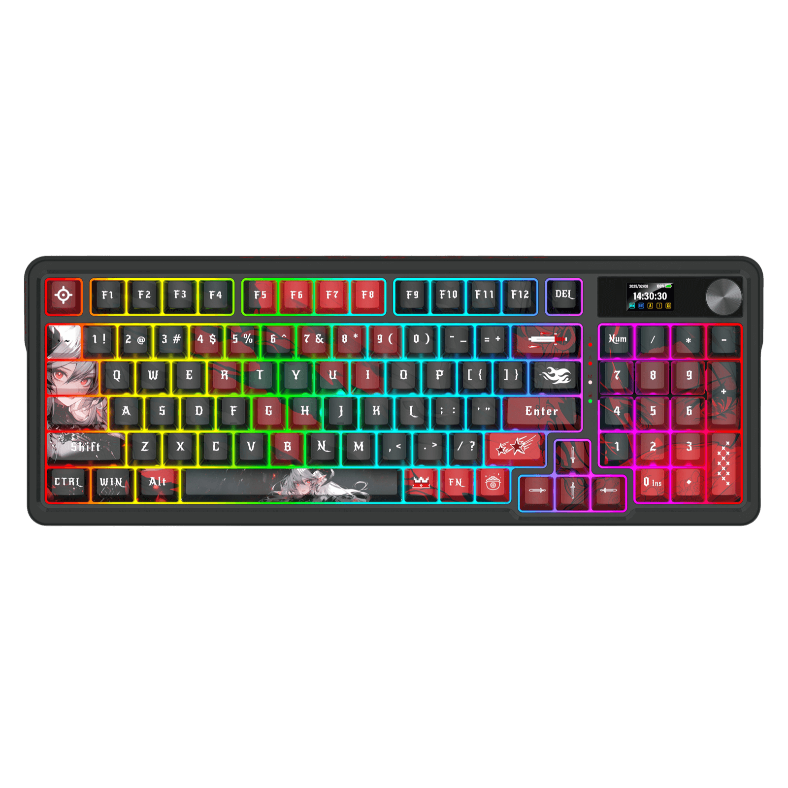 Redragon EU K719 PRO Wireless Gasket Gaming Keyboard w/Hype Screen & Knob, 95 Keys Mechanical Keyboard, Easy-Control 1.14’’ TFT Info Display, 5-Layer Noise Dampening, Custom Linear Switch, Anime Edition, Black and Red