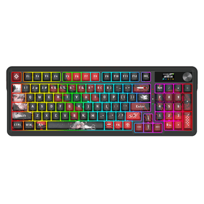 Redragon EU K719 PRO Wireless Gasket Gaming Keyboard w/Hype Screen & Knob, 95 Keys Mechanical Keyboard, Easy-Control 1.14’’ TFT Info Display, 5-Layer Noise Dampening, Custom Linear Switch, Anime Edition, Black and Red