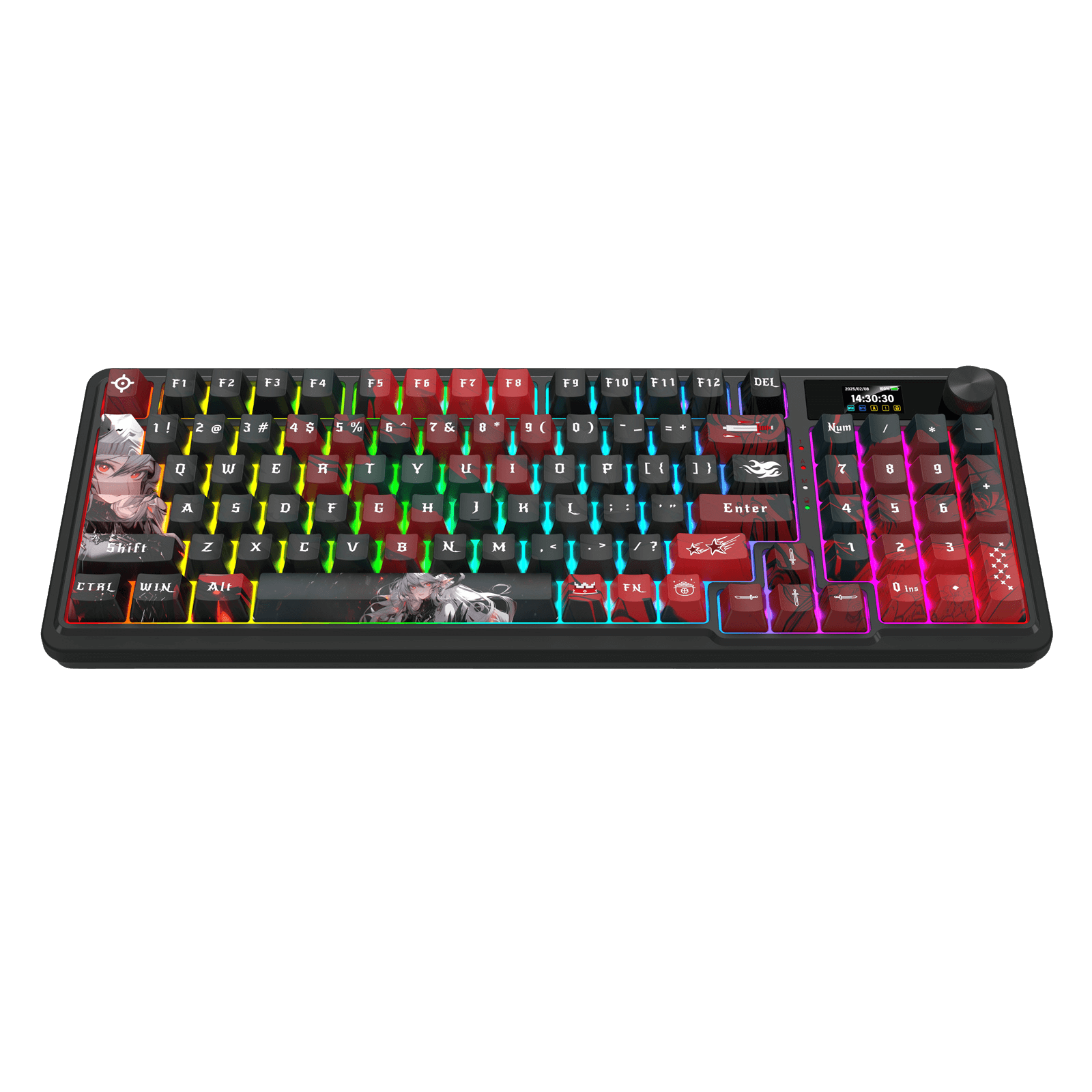 Redragon EU K719 PRO Wireless Gasket Gaming Keyboard w/Hype Screen & Knob, 95 Keys Mechanical Keyboard, Easy-Control 1.14’’ TFT Info Display, 5-Layer Noise Dampening, Custom Linear Switch, Anime Edition, Black and Red
