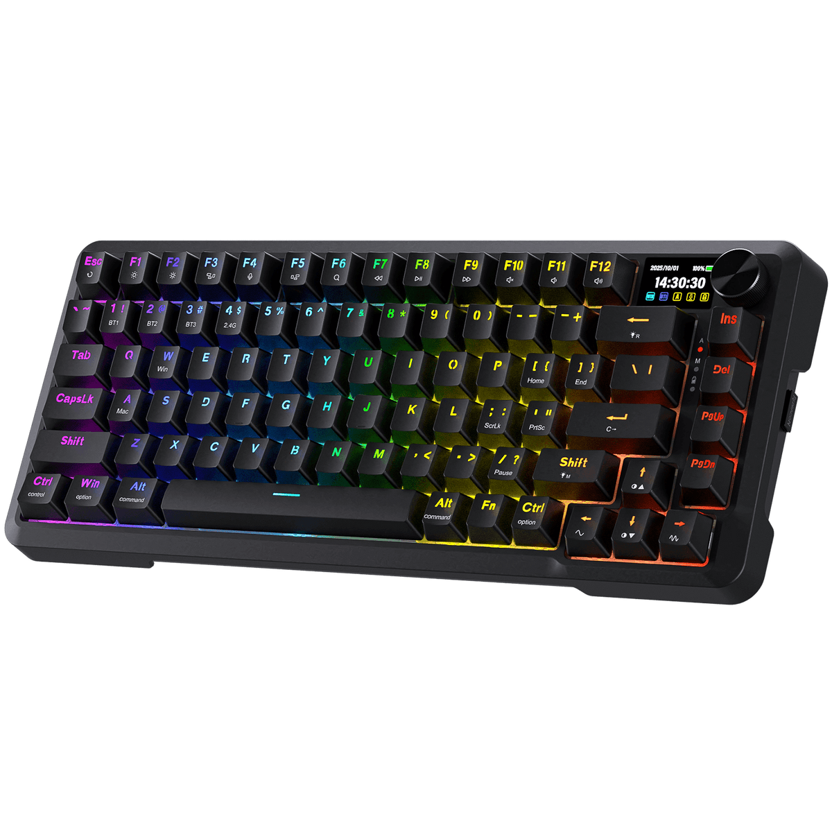 Redragon K724 PRO Wireless Gasket Gaming Keyboard w/Hype Screen & Knob, 81-Key Mechanical Keyboard, Easy-Control 1.14’’ TFT Info Display, 5-Layer Noise Dampening, Custom Linear Switch, Black | Show