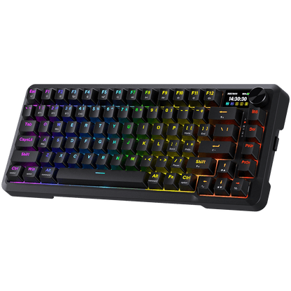 Redragon K724 PRO Wireless Gasket Gaming Keyboard w/Hype Screen & Knob, 81-Key Mechanical Keyboard, Easy-Control 1.14’’ TFT Info Display, 5-Layer Noise Dampening, Custom Linear Switch, Black | Show