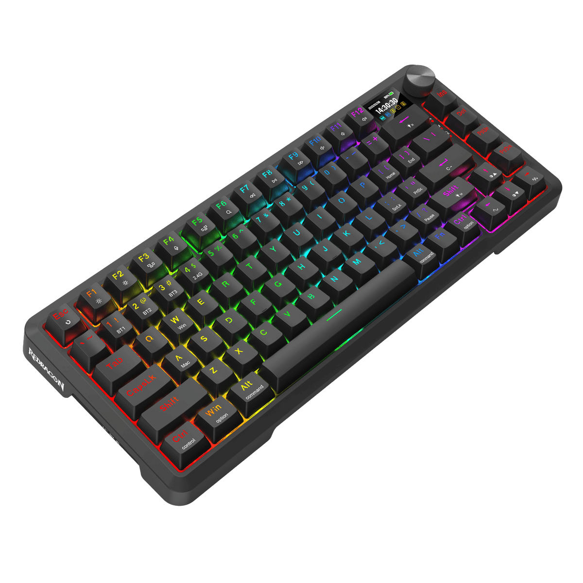 Redragon K724 PRO Wireless Gasket Gaming Keyboard w/Hype Screen & Knob, 81-Key Mechanical Keyboard, Easy-Control 1.14’’ TFT Info Display, 5-Layer Noise Dampening, Custom Linear Switch