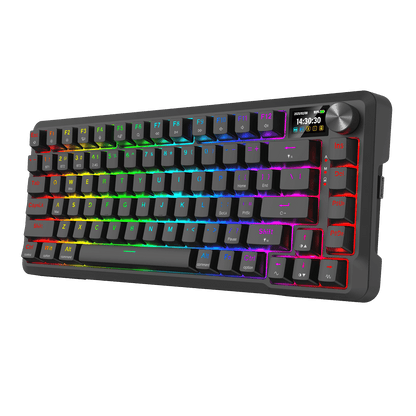 Redragon K724 PRO Wireless Gasket Gaming Keyboard w/Hype Screen & Knob, 81-Key Mechanical Keyboard, Easy-Control 1.14’’ TFT Info Display, 5-Layer Noise Dampening, Custom Linear Switch, Black | Show