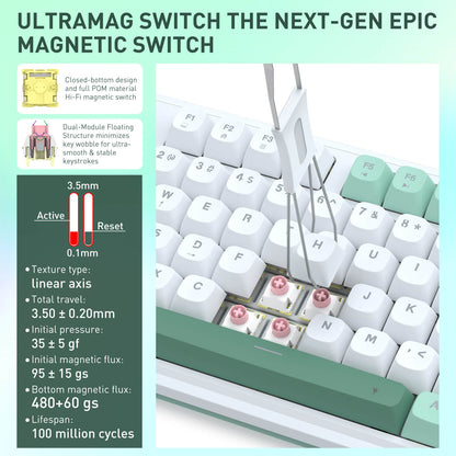 Redragon EU K745 HE Rapid Trigger Gaming Keyboard, 8K Wired Mechanical Keyboard w/Next-Gen UltraMag 100% POM Silky Magnetic Switch, Dual-Module Floating Patent Structure Design, 5-Layer Noise Dampening
