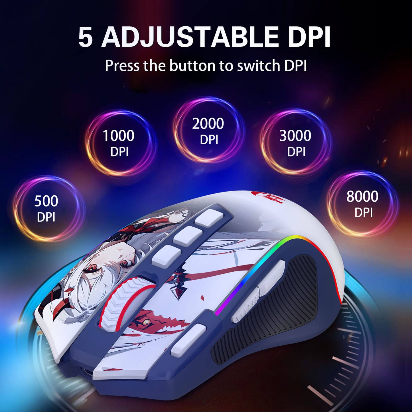 Redragon M612AK PRO RGB Gaming Mouse, 8000 DPI Wired/Wireless Optical Mouse with 9 Programmable Buttons & 7 Backlit Modes, BT & 2.4G Wireless, Software Supports DIY Keybinds Rapid Fire Button, Redragon EU
