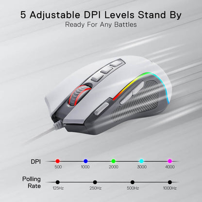 Redragon EU M612 Predator RGB Gaming Mouse, 8000 DPI Wired Optical Gamer Mouse with 11 Programmable Buttons