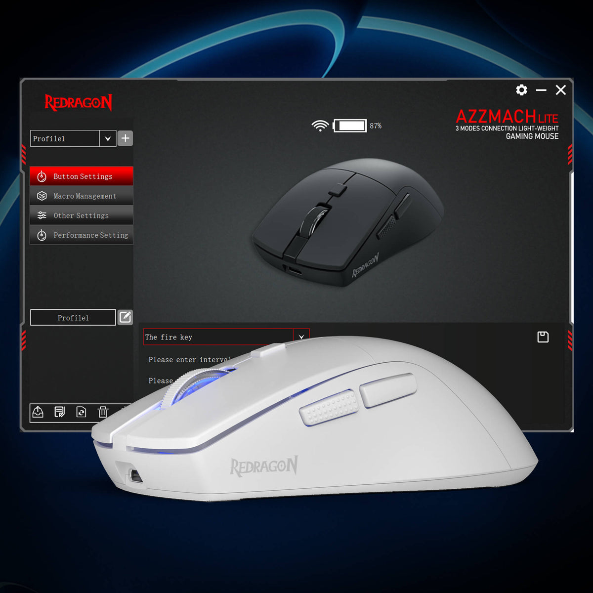 Redragon EU gaming mouse with software interface on a dark background