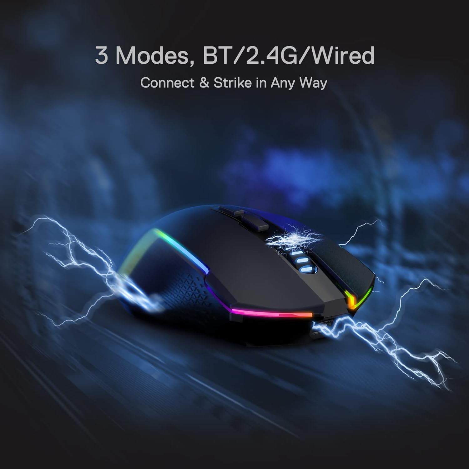 Redragon EU M693 Wireless Gaming Mouse, 8000 DPI Mice w/ 3-Mode Connection, BT & 2.4G Wireless, 7 Macro Buttons, Reliable Power Capacity for PC/Mac/Laptop