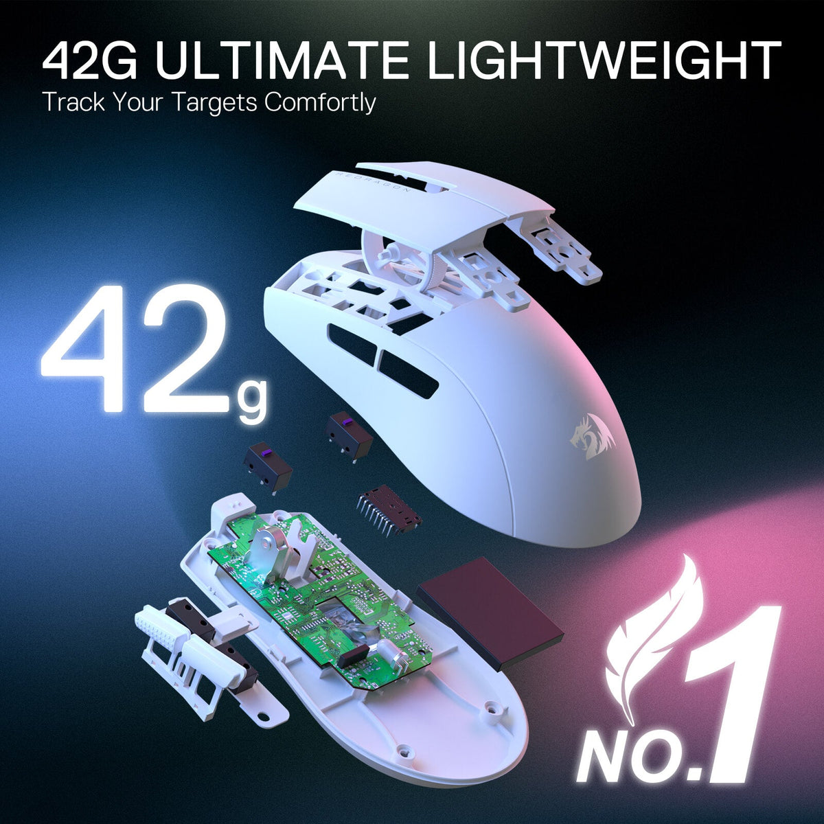 Redragon EU M724 Wired Gaming Mouse, 42G Ultra-Light 12,400 Max DPI Optical Gaming Mouse with 5 Programmable Buttons, Ergonomic Natural Grip Build, Software Supports DIY Keybinds & DPI