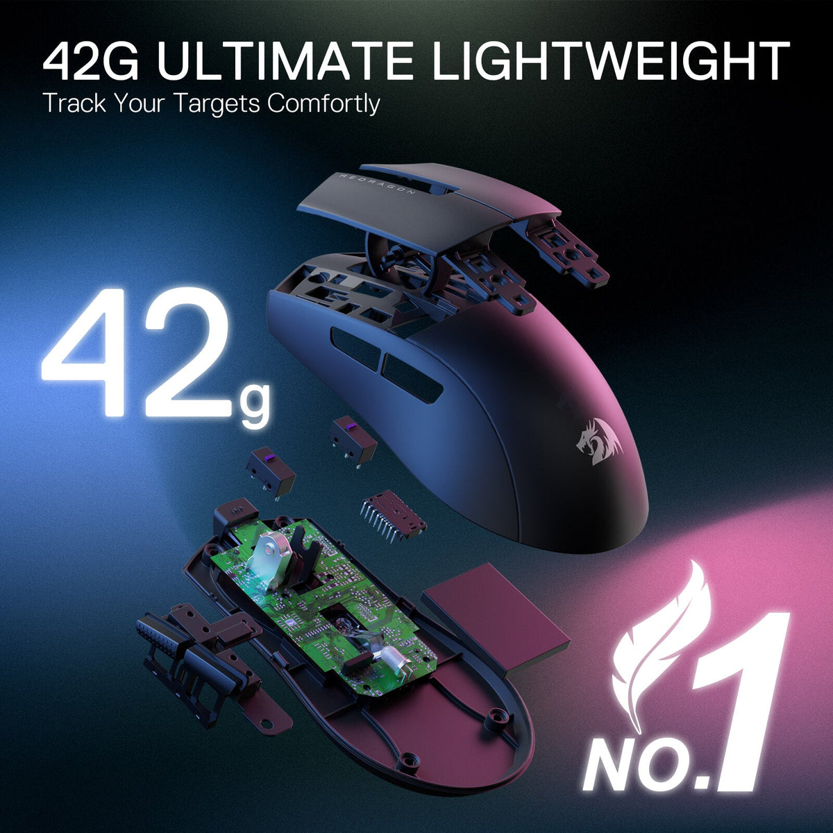 Redragon EU M724 Wired Gaming Mouse, 42G Ultra-Light 12,400 Max DPI Optical Gaming Mouse with 5 Programmable Buttons, Ergonomic Natural Grip Build, Software Supports DIY Keybinds & DPI