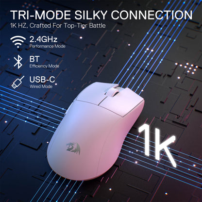 Redragon EU M916 STD 3-Mode Wireless Gaming Mouse, 49G Ultra-Light 24K DPI Mice w/Ergonomic Natural Grip Build, Full Programmable Buttons, Software Supports DIY Keybinds & DPI