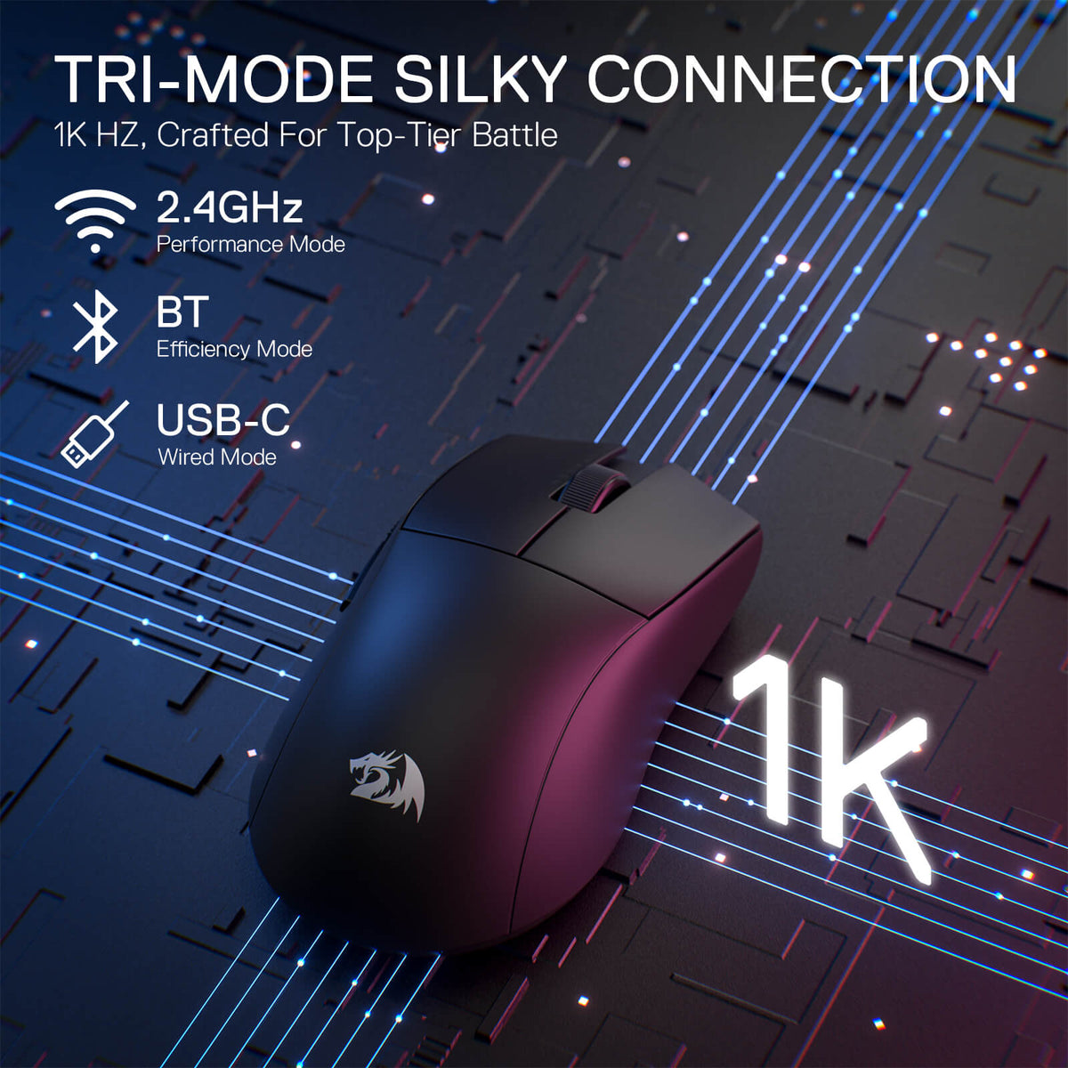 Redragon EU M916 LIT Wireless 1K Polling Rate Gaming Mouse, 49G Ultra-Light 30,000 Max DPI Gaming Mice w/Ergonomic Natural Grip Build, Full Programmable Buttons, Software Supports DIY Keybinds & DPI