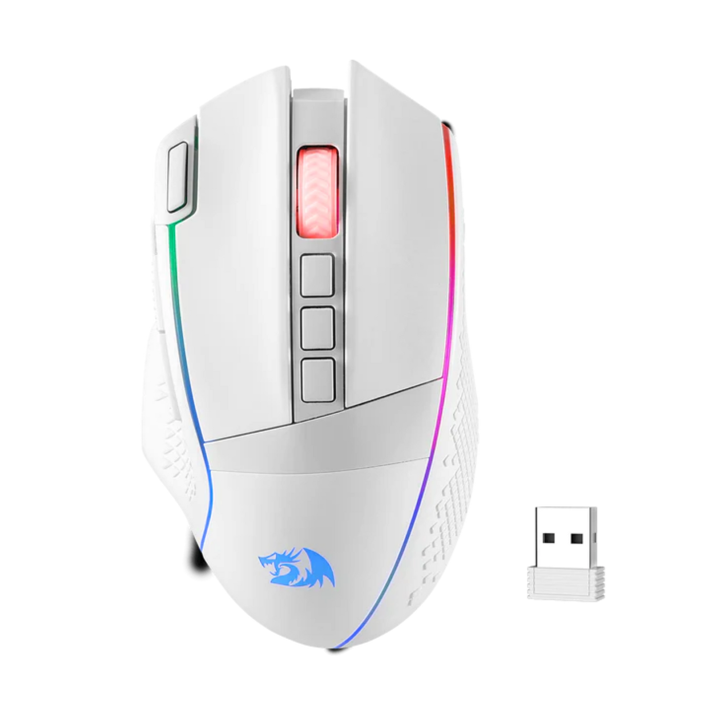 Gaming EU mouse with RGB lighting and USB receiver on a white background | show