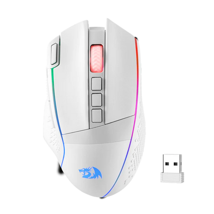 Gaming EU mouse with RGB lighting and USB receiver on a white background | show