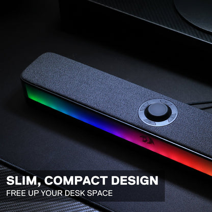 Redragon GS515 RGB Desktop Soundbar, 2.0 Channel Stereo Computer Speakers for Desktop with Bluetooth 5.3, USB-C/USB Powered, Black