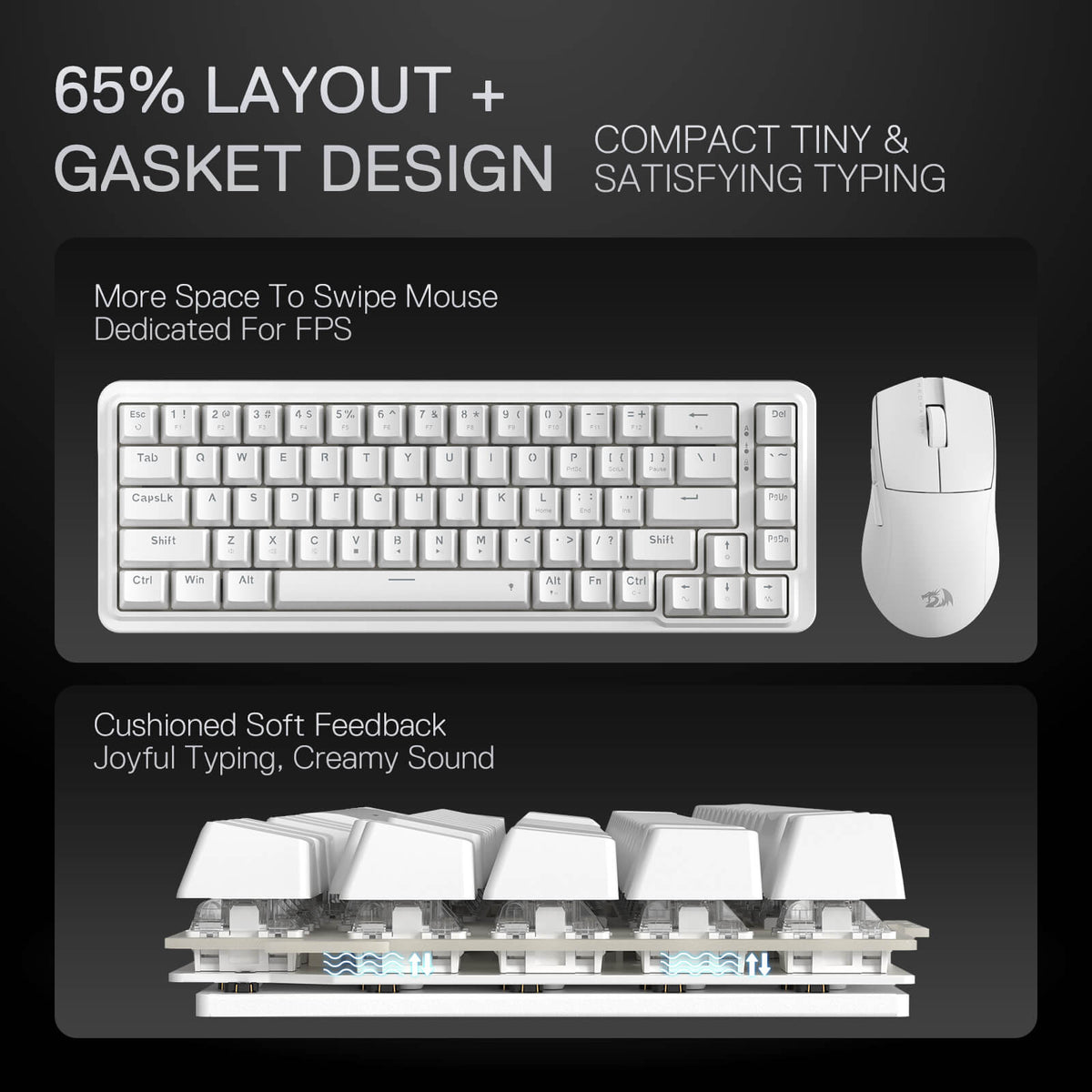 Redragon EU K709 65% Wired Gasket RGB Gaming Keyboard, 68 Keys Hot-Swap Compact Mechanical Keyboard w/Free-Mod Socket, 3-Layer Noise Dampening & Dedicated Arrow Keys, Quiet Custom Linear Switch