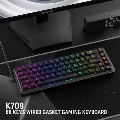 Redragon EU K709 65% Wired Gasket RGB Gaming Keyboard, 68 Keys Hot-Swap Compact Mechanical Keyboard w/Free-Mod Socket, 3-Layer Noise Dampening & Dedicated Arrow Keys, Quiet Custom Linear Switch