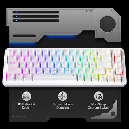 Redragon EU K709 65% Wired Gasket RGB Gaming Keyboard, 68 Keys Hot-Swap Compact Mechanical Keyboard w/Free-Mod Socket, 3-Layer Noise Dampening & Dedicated Arrow Keys, Quiet Custom Linear Switch