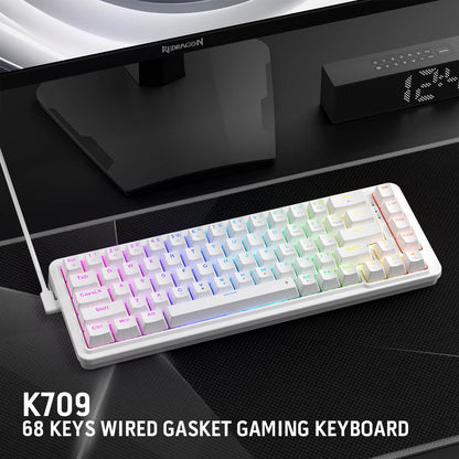 Redragon EU K709 65% Wired Gasket RGB Gaming Keyboard, 68 Keys Hot-Swap Compact Mechanical Keyboard w/Free-Mod Socket, 3-Layer Noise Dampening & Dedicated Arrow Keys, Quiet Custom Linear Switch