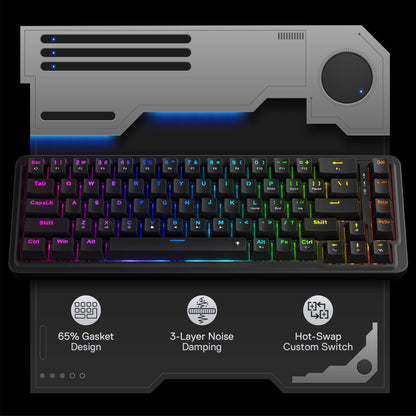 Redragon EU K709 65% Wired Gasket RGB Gaming Keyboard, 68 Keys Hot-Swap Compact Mechanical Keyboard w/Free-Mod Socket, 3-Layer Noise Dampening & Dedicated Arrow Keys, Quiet Custom Linear Switch