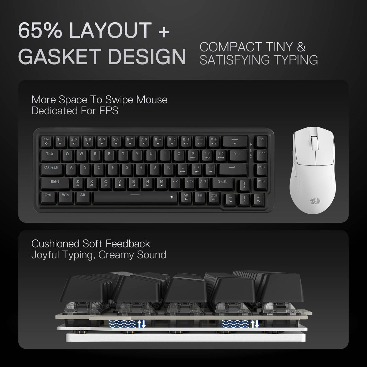 Redragon EU K709 65% Wired Gasket RGB Gaming Keyboard, 68 Keys Hot-Swap Compact Mechanical Keyboard w/Free-Mod Socket, 3-Layer Noise Dampening & Dedicated Arrow Keys, Quiet Custom Linear Switch