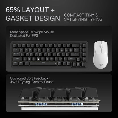 Redragon EU K709 65% Wired Gasket RGB Gaming Keyboard, 68 Keys Hot-Swap Compact Mechanical Keyboard w/Free-Mod Socket, 3-Layer Noise Dampening & Dedicated Arrow Keys, Quiet Custom Linear Switch