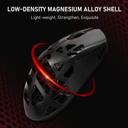 Black magnesium alloy shell with text highlighting features on a dark background