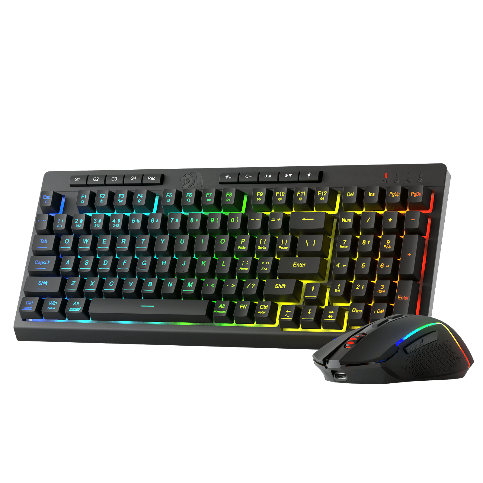 Redragon EU S142 Wireless Gaming Keyboard & Mouse Combo, 98 Keys K515 PRO Wireless RGB Membrane Keyboard and 4800 DPI Wireless 2.4Ghz Gaming Mouse Bundle, Convenient Shared Dongle