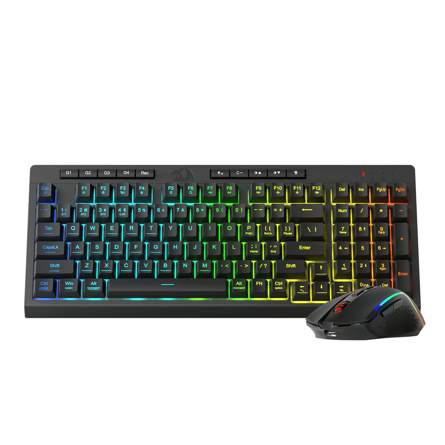 Redragon EU S142 Wireless Gaming Keyboard & Mouse Combo, 98 Keys K515 PRO Wireless RGB Membrane Keyboard and 4800 DPI Wireless 2.4Ghz Gaming Mouse Bundle, Convenient Shared Dongle