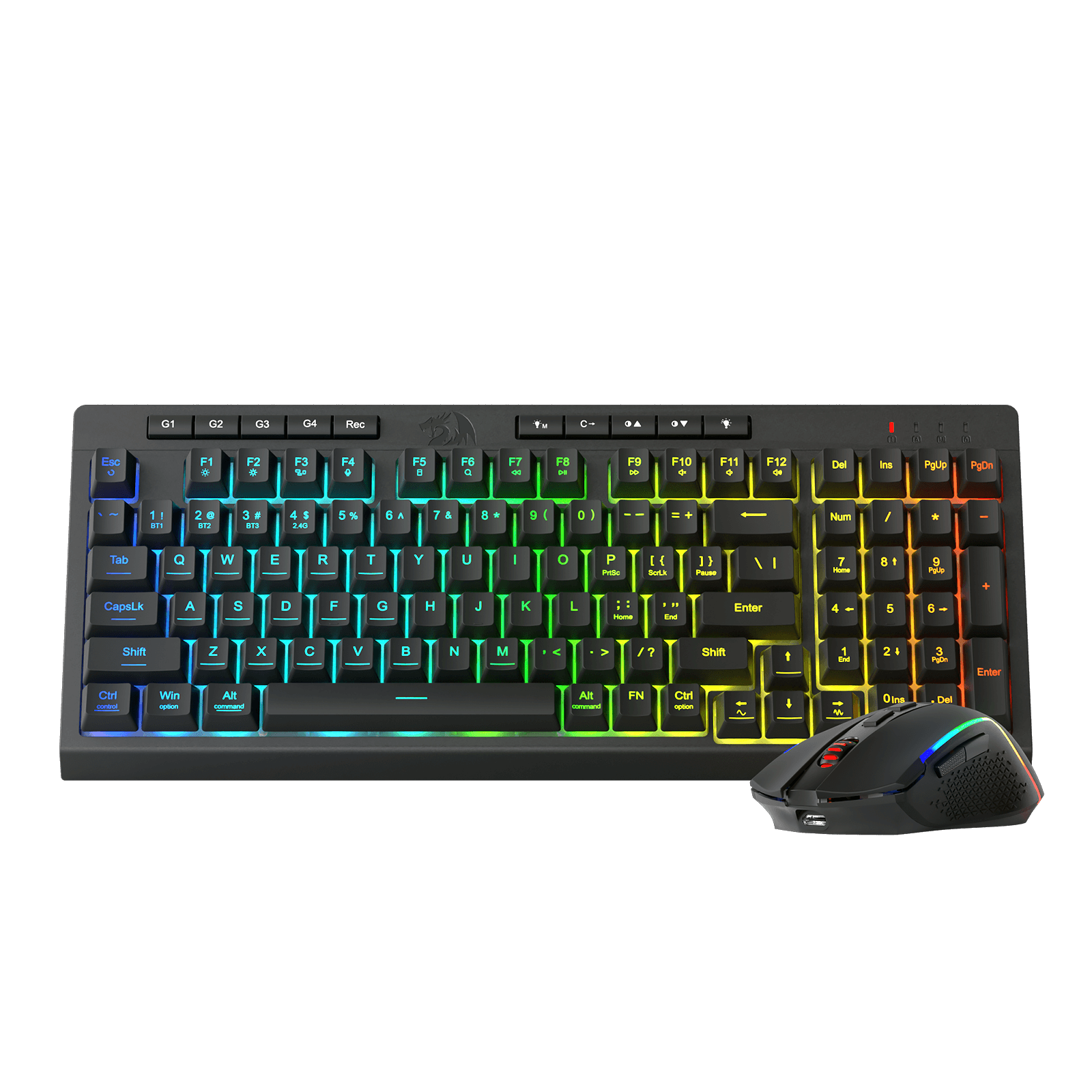Redragon EU S142 Wireless Gaming Keyboard & Mouse Combo, 98 Keys K515 PRO Wireless RGB Membrane Keyboard and 4800 DPI Wireless 2.4Ghz Gaming Mouse Bundle, Convenient Shared Dongle