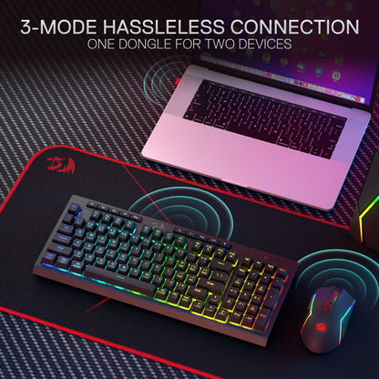 Redragon EU S142 Wireless Gaming Keyboard & Mouse Combo, 98 Keys K515 PRO Wireless RGB Membrane Keyboard and 4800 DPI Wireless 2.4Ghz Gaming Mouse Bundle, Convenient Shared Dongle