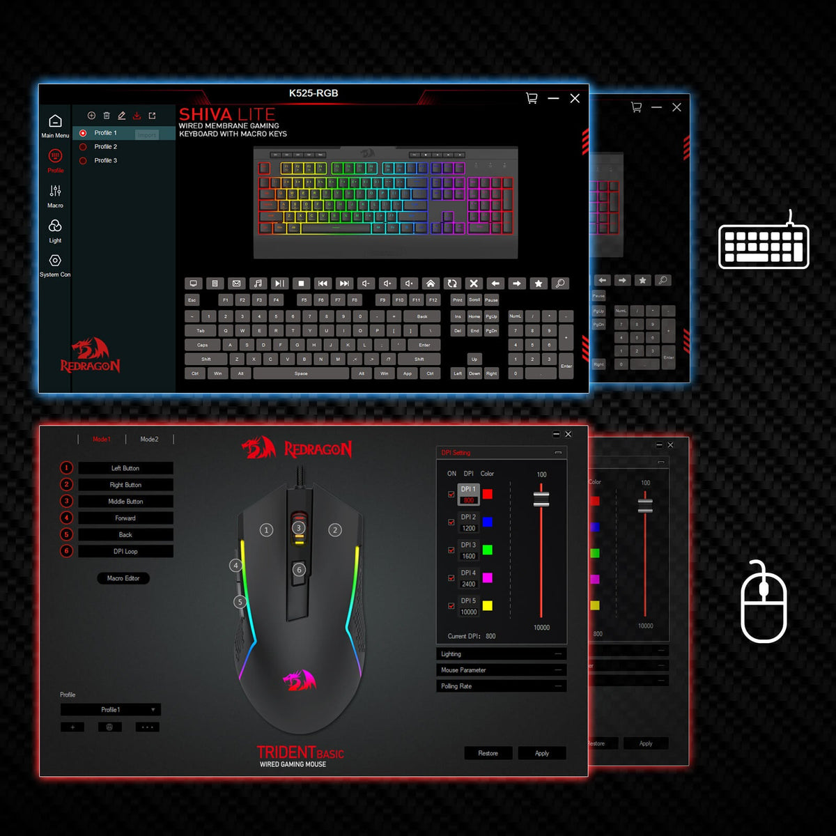 Redragon EU S151 Gaming keyboard and mouse setup with software interface on a dark background