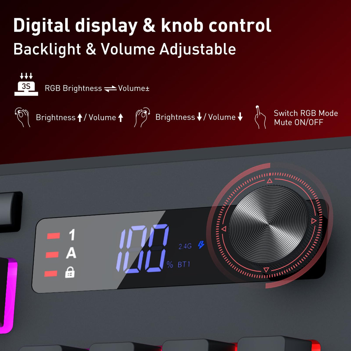 Redragon EU K525 PRO RGB Wireless Membrane Gaming Keyboard, Screen + Knob
3-Mode Linear Mechanical-Feel Switch, 4 Extra On-Board Macro Keys, Dedicated Media & Display Control, Ergonomic Wrist Rest