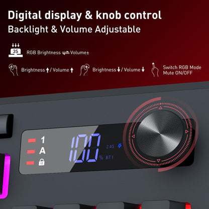 Redragon EU K525 PRO RGB Wireless Membrane Gaming Keyboard, Screen + Knob
3-Mode Linear Mechanical-Feel Switch, 4 Extra On-Board Macro Keys, Dedicated Media & Display Control, Ergonomic Wrist Rest