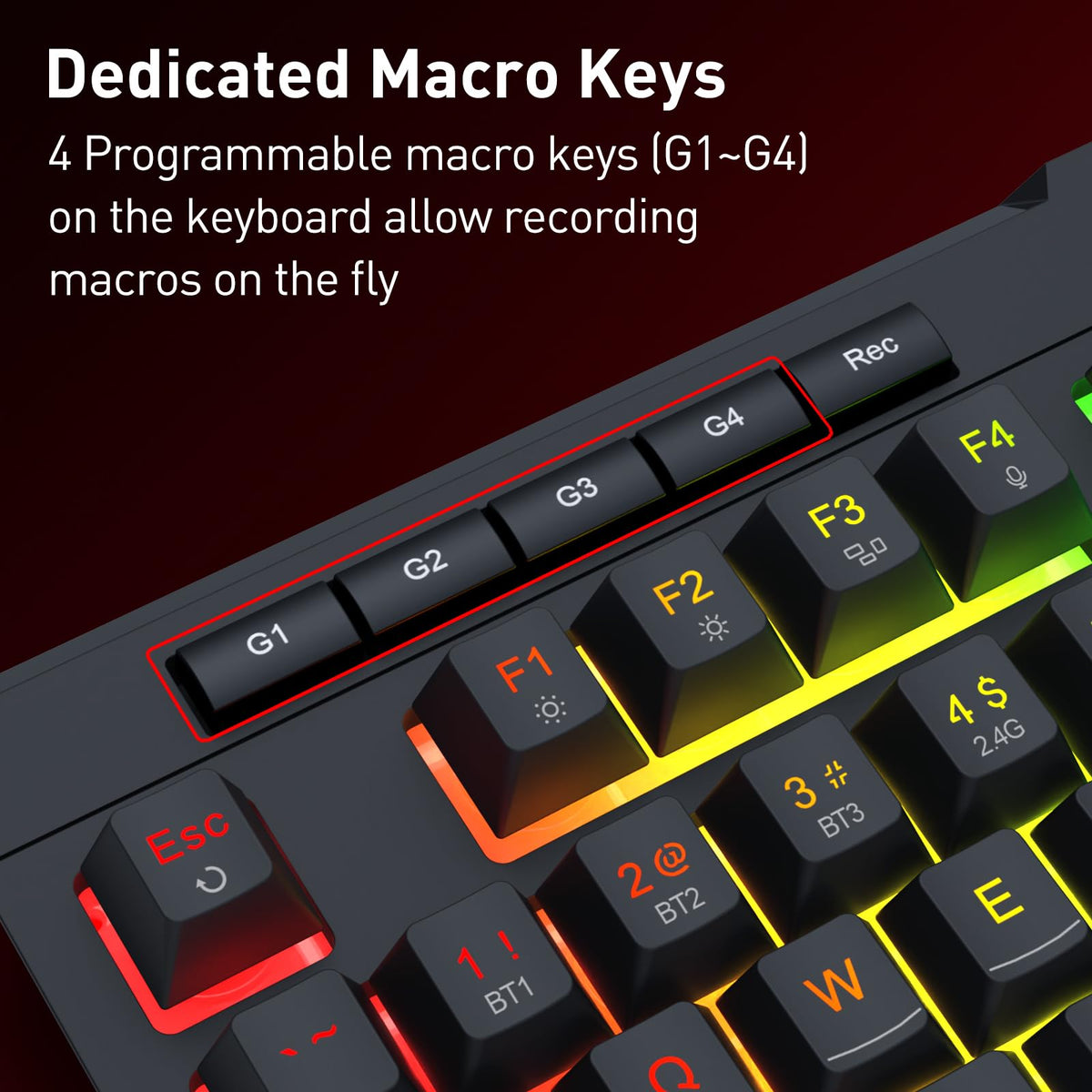 Redragon EU K525 PRO RGB Wireless Membrane Gaming Keyboard, Screen + Knob
3-Mode Linear Mechanical-Feel Switch, 4 Extra On-Board Macro Keys, Dedicated Media & Display Control, Ergonomic Wrist Rest