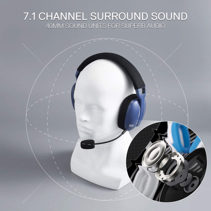Redragon EU SKULD PRO H878 Wireless Gaming Headset – 3-Mode Connectivity, 7.1 Surround Sound, Noise-Cancelling Mic, Blue LED, Long Battery Life, Lightweight Design for PC, Console, and Mobile Gaming