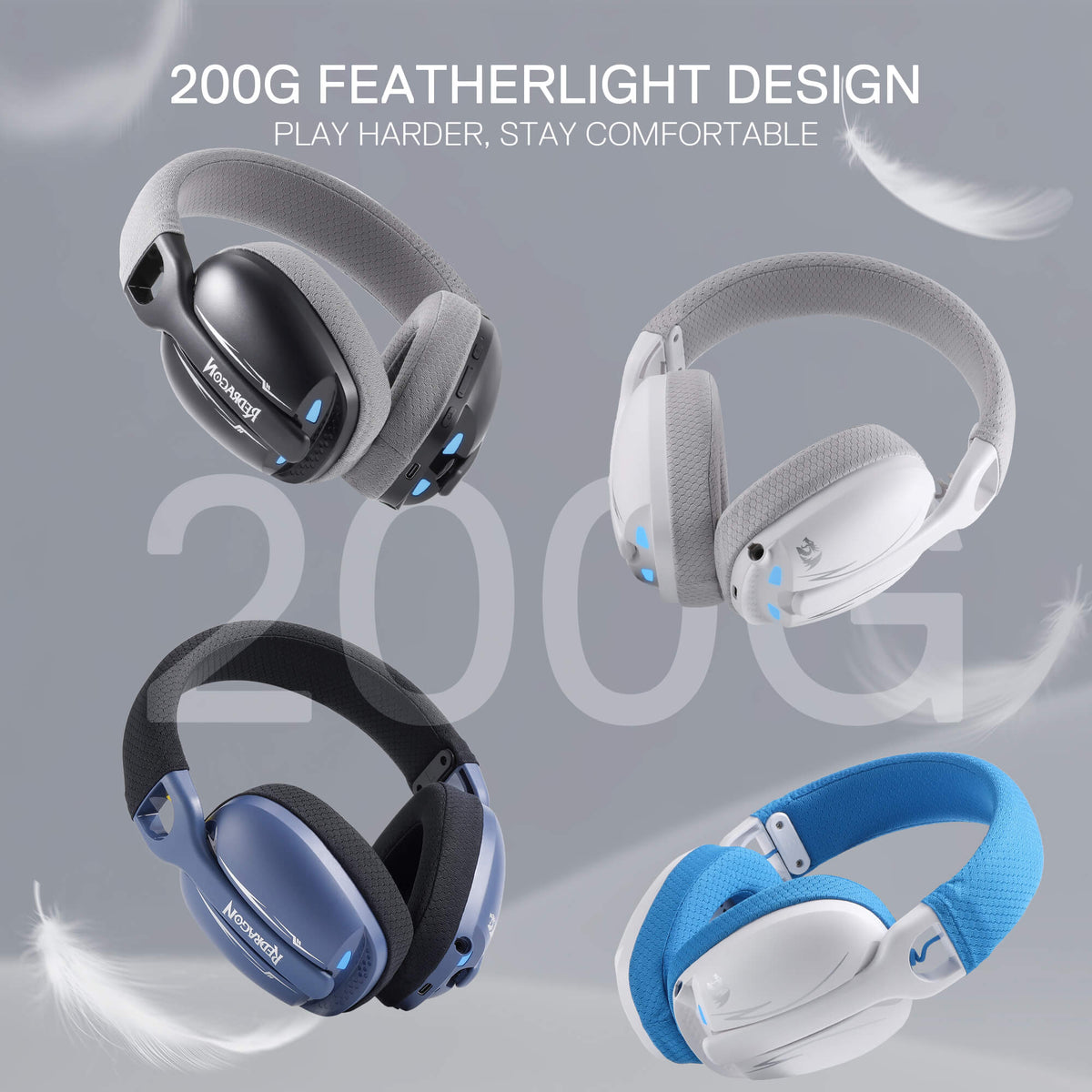 Redragon EU SKULD PRO H878 Wireless Gaming Headset – 3-Mode Connectivity, 7.1 Surround Sound, Noise-Cancelling Mic, Blue LED, Long Battery Life, Lightweight Design for PC, Console, and Mobile Gaming