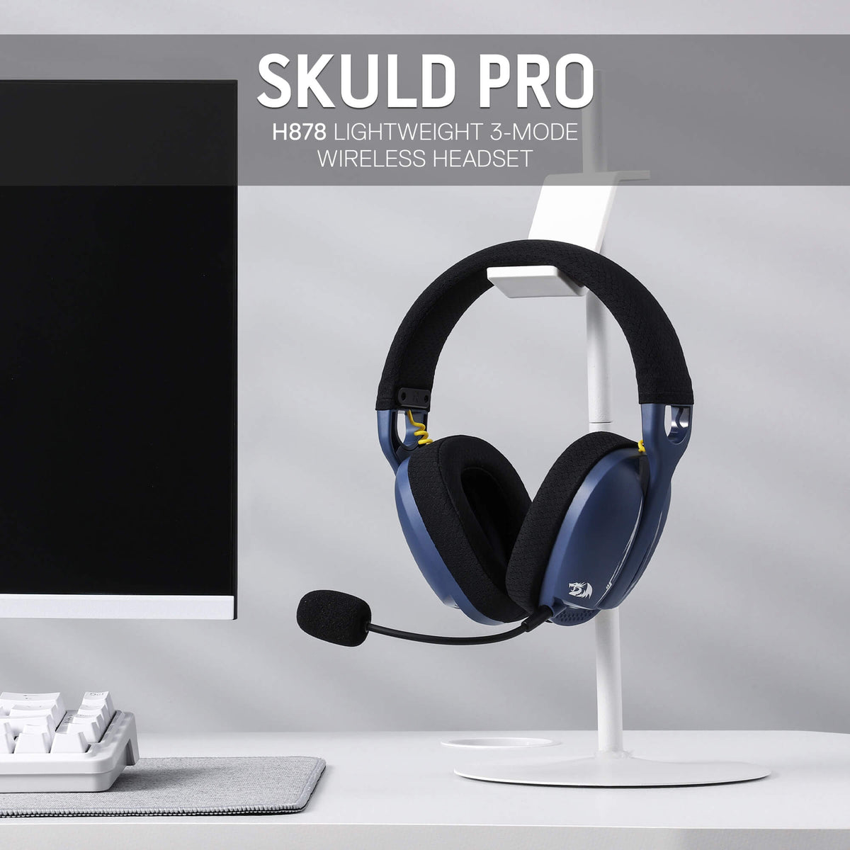 Redragon EU SKULD PRO H878 Wireless Gaming Headset – 3-Mode Connectivity, 7.1 Surround Sound, Noise-Cancelling Mic, Blue LED, Long Battery Life, Lightweight Design for PC, Console, and Mobile Gaming