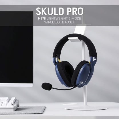 Redragon EU SKULD PRO H878 Wireless Gaming Headset – 3-Mode Connectivity, 7.1 Surround Sound, Noise-Cancelling Mic, Blue LED, Long Battery Life, Lightweight Design for PC, Console, and Mobile Gaming