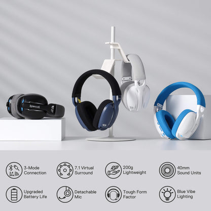 Redragon EU SKULD PRO H878 Wireless Gaming Headset – 3-Mode Connectivity, 7.1 Surround Sound, Noise-Cancelling Mic, Blue LED, Long Battery Life, Lightweight Design for PC, Console, and Mobile Gaming