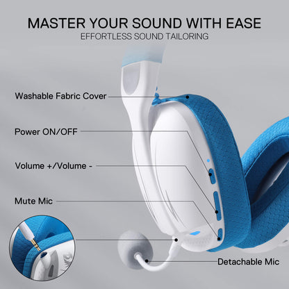 Redragon EU SKULD PRO H878 Wireless Gaming Headset – 3-Mode Connectivity, 7.1 Surround Sound, Noise-Cancelling Mic, Blue LED, Long Battery Life, Lightweight Design for PC, Console, and Mobile Gaming