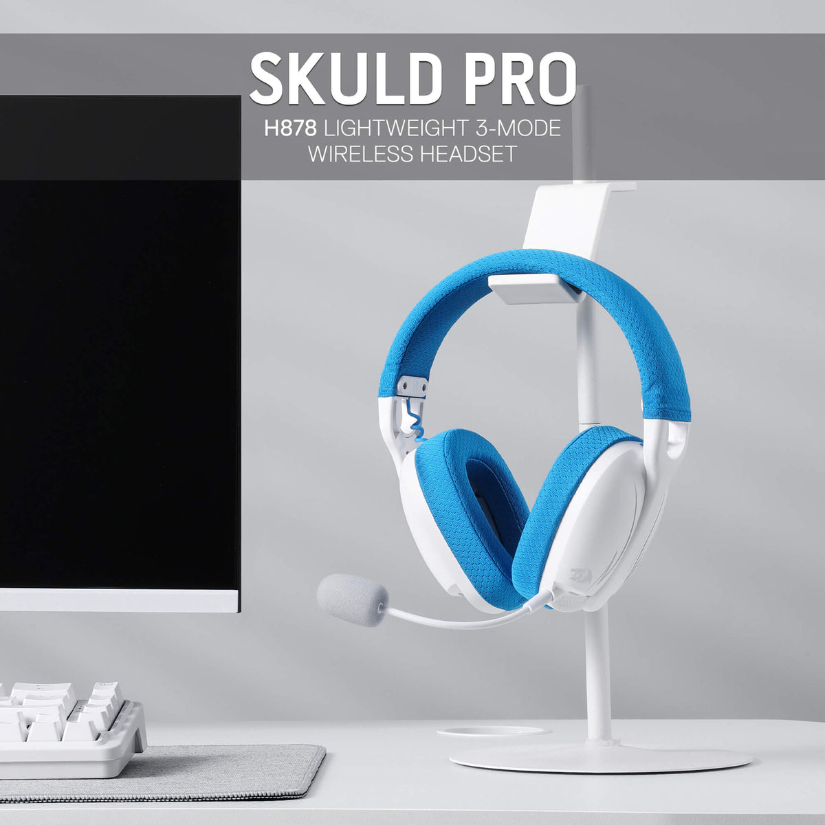 Redragon EU SKULD PRO H878 Wireless Gaming Headset – 3-Mode Connectivity, 7.1 Surround Sound, Noise-Cancelling Mic, Blue LED, Long Battery Life, Lightweight Design for PC, Console, and Mobile Gaming