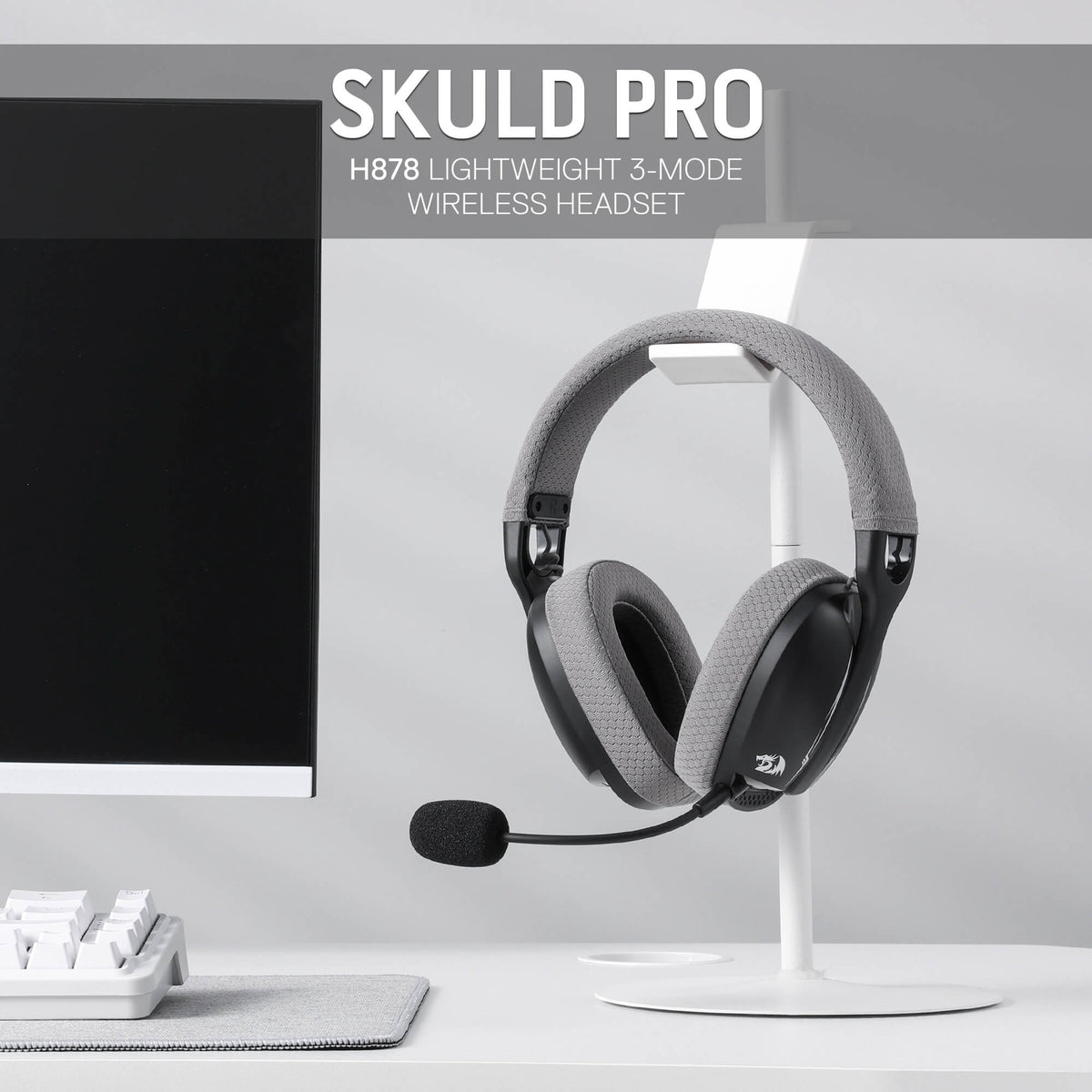Redragon EU SKULD PRO H878 Wireless Gaming Headset – 3-Mode Connectivity, 7.1 Surround Sound, Noise-Cancelling Mic, Blue LED, Long Battery Life, Lightweight Design for PC, Console, and Mobile Gaming