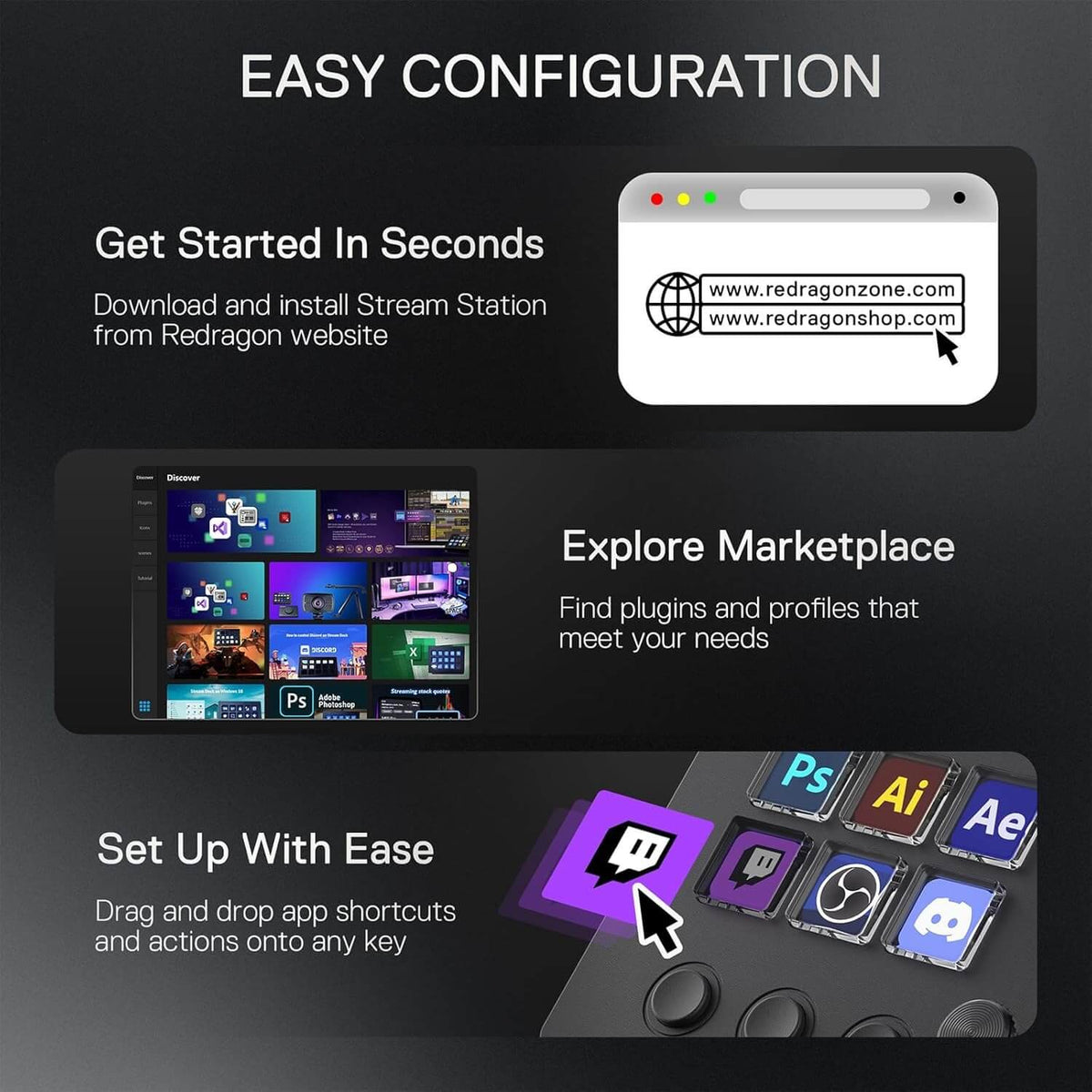 Redragon EU SS551 Stream Controller - All-in-One Macro Pad, LCD Keys & Dials, Stream Station for Content Creators, Streaming, Gaming - PC & Mac Compatible