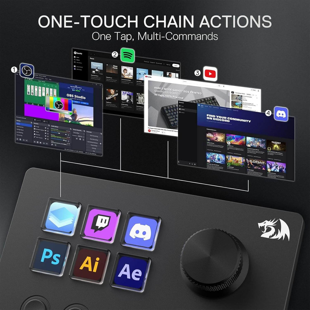 Redragon EU SS551 Stream Controller - All-in-One Macro Pad, LCD Keys & Dials, Stream Station for Content Creators, Streaming, Gaming - PC & Mac Compatible