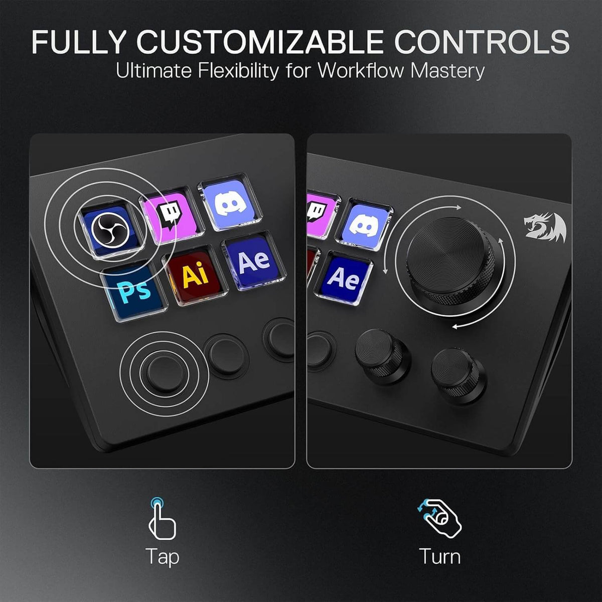 Redragon EU SS551 Stream Controller - All-in-One Macro Pad, LCD Keys & Dials, Stream Station for Content Creators, Streaming, Gaming - PC & Mac Compatible