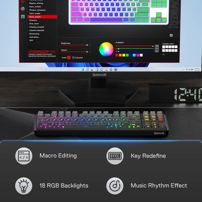 Redragon EU K707 PRO Gradient 80% Wireless Mechanical Gaming Keyboard – Hot-Swappable TKL with Tri-Mode (USB-C, Bluetooth 5.0, 2.4GHz), Quiet Linear Switches, Noise Dampening, Side-Printed PBT Keycaps, RGB Backlit, Customizable
