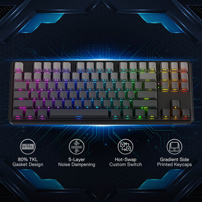 Redragon EU K707 PRO Gradient 80% Wireless Mechanical Gaming Keyboard – Hot-Swappable TKL with Tri-Mode (USB-C, Bluetooth 5.0, 2.4GHz), Quiet Linear Switches, Noise Dampening, Side-Printed PBT Keycaps, RGB Backlit, Customizable