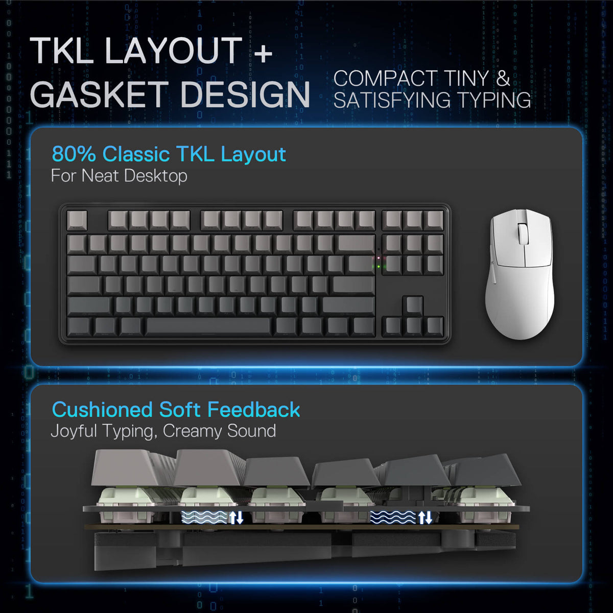Redragon EU K707 PRO Gradient 80% Wireless Mechanical Gaming Keyboard – Hot-Swappable TKL with Tri-Mode (USB-C, Bluetooth 5.0, 2.4GHz), Quiet Linear Switches, Noise Dampening, Side-Printed PBT Keycaps, RGB Backlit, Customizable