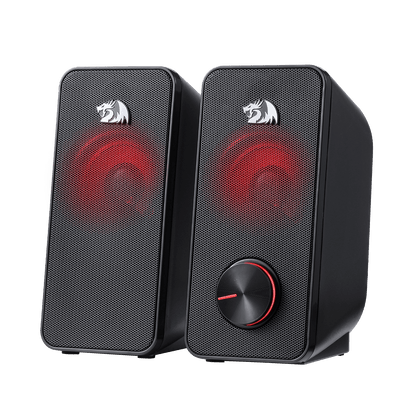 Redragon EU GS500 Stentor PC Gaming Speaker, 2.0 Channel Stereo Desktop Computer Speaker with Red Backlight, Quality Bass and Crystal Clear Sound, USB Powered with a 3.5mm Connector